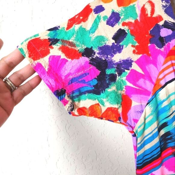 Vintage Jams World Hawaiian Front Tie Midi Short Sleeve Dress Size 7 - Picture 4 of 7